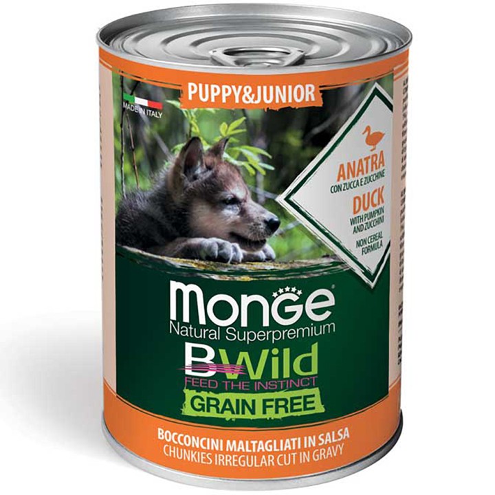 Monge Bwild Wet Grain Free Puppy & Junior Duck, Pumpkin & Zucchini - 400gr