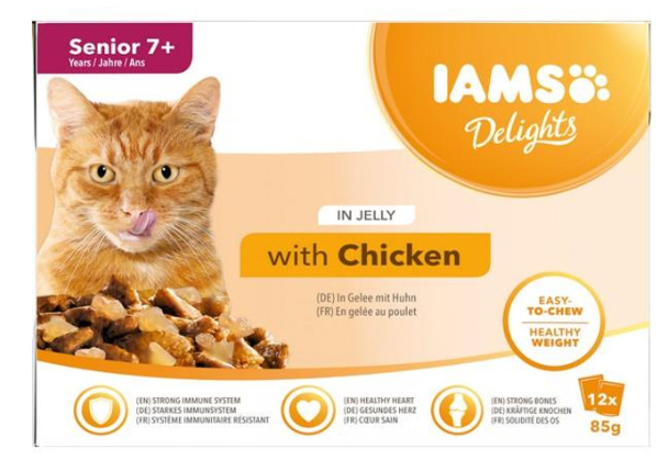 Iams Delights Wet Senior Cat Food In Jelly Multipack With Chicken - 1.02 Kg
