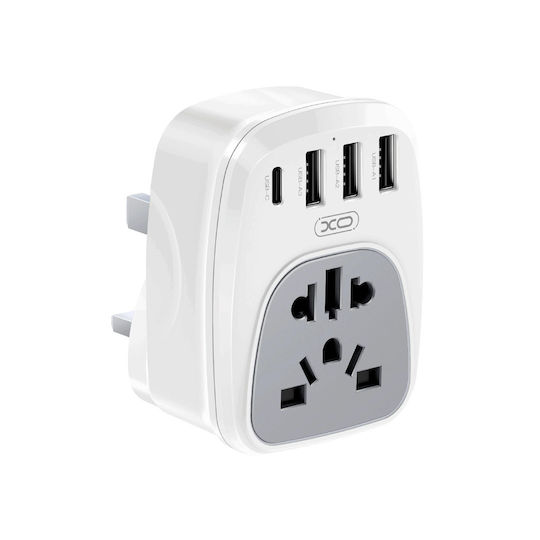 WL27 UK to Multi-Country Universal Wall Plug 1USB-C+3USB-A Multi-Port Output Charger