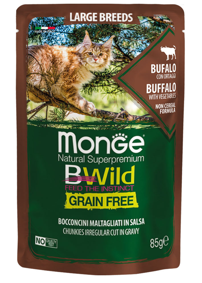Monge Bwild Grain Free Chunkies Irregular Cut In Gravy Buffalo With Vegetables All Life Stage Large Breeds - 85gr