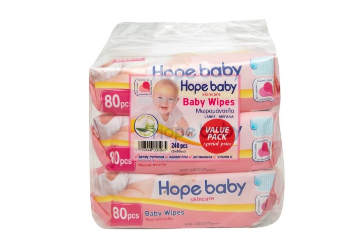 Hope Baby Wipes Large Pink 3X80'S