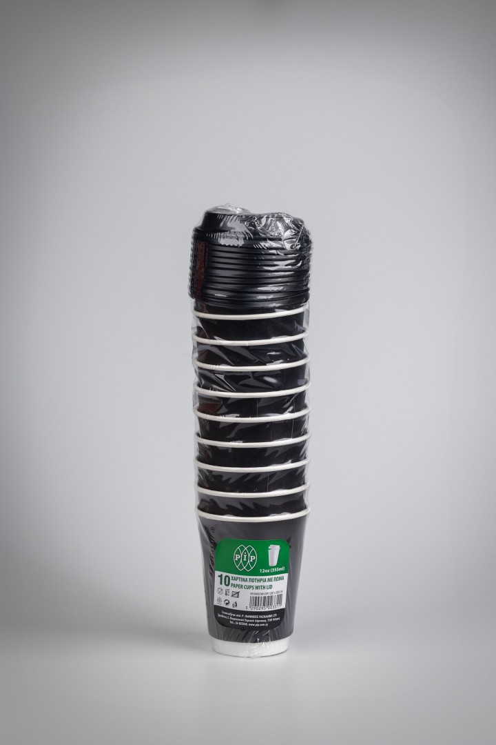 Pip Paper Cups & Lid 355Ml X10Pcs
