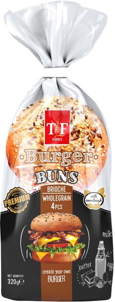 T&F Burger Buns Wholegrain 4Pcs 320Gr