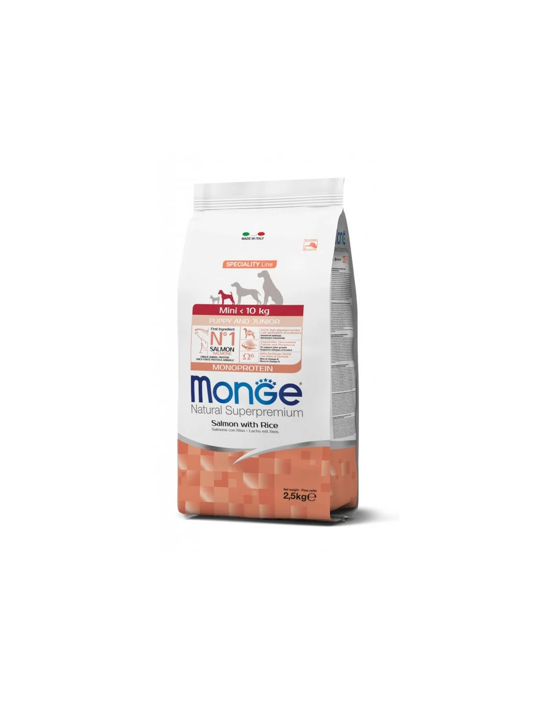 Monge Natural Super Premium Mini Puppy And Junior Monoprotein Salmon With Rice - 2.5 Kg