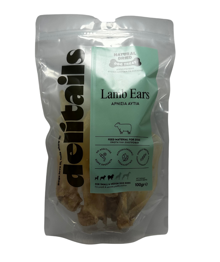 Delitails Lamb Ears Chewing Dog Treats - 100gr