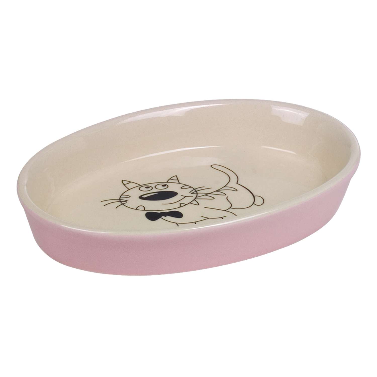 Nobby Cat Ceramic Dish Oval Pink/Beige 17x11x2.5cm 120 Ml