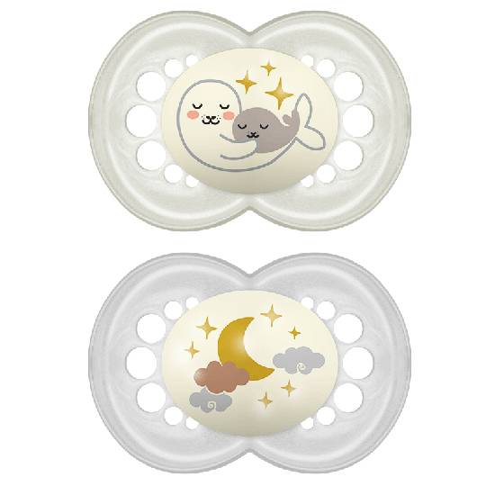 MAM NIGHT SILICONE PACIFIER 16m+ WHITE2s