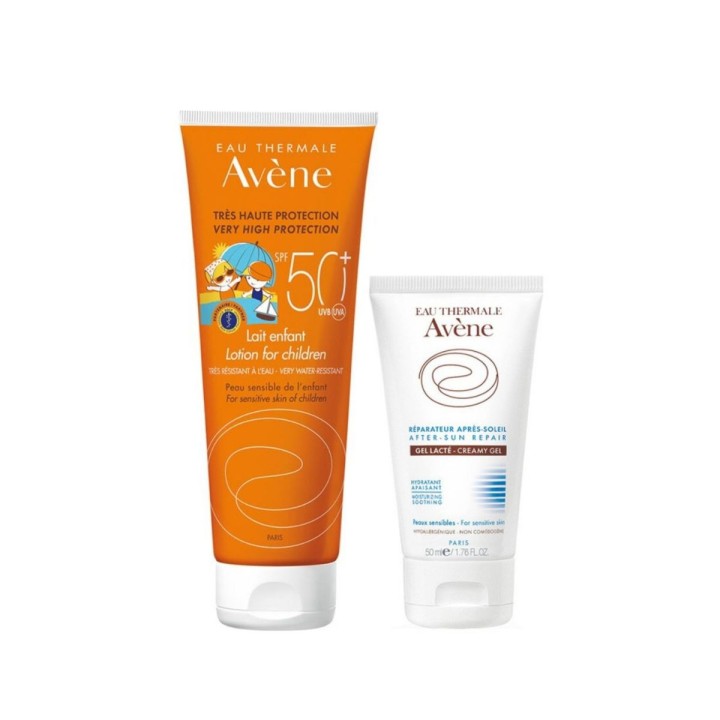 AVENE SUN LOTION FOR CHILDREN SPF50+ 250ML + AFTER SUN REPAIR CREAMY GEL 50ML FREE