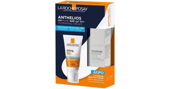 La Roche-Posay Anthelios UVMUNE400 Hydrating Cream SPF50+ Sunscreen with Fragrance & Gift Toleriane Sensitive Moisturizing Cream, 15ml, 1set