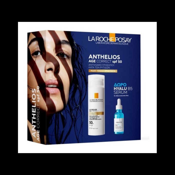 La Roche-Posay Anthelios Age Correct SPF50 Anti-Photoaging Sunscreen & Free Hyalu B5 Face Serum, 10ml, 1set