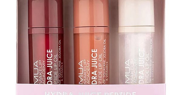 MUA Promo Hydra Juice Peptide Lip Oil Trio with Peptide Lip Oil Cherry Kiss, 7ml, Peptide Lip Oil Sugared Coconut, 7ml & Peptide Lip Oil Heartfelt Hun, 7ml, 1set