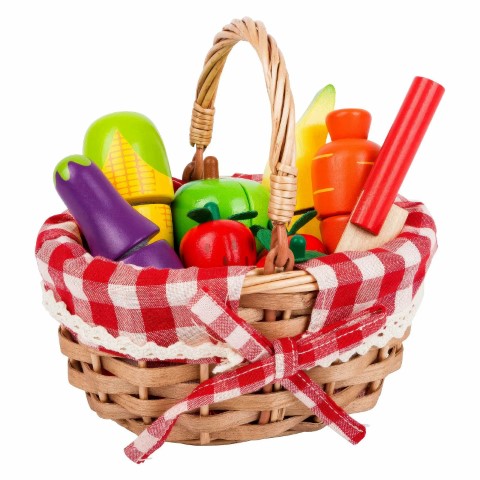 Small Foot Wooden Picnic Basket with Cutting Fruit