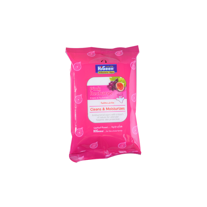 Higeen Antibacterial Wipes Pink Recharge Grapes & Figs x15