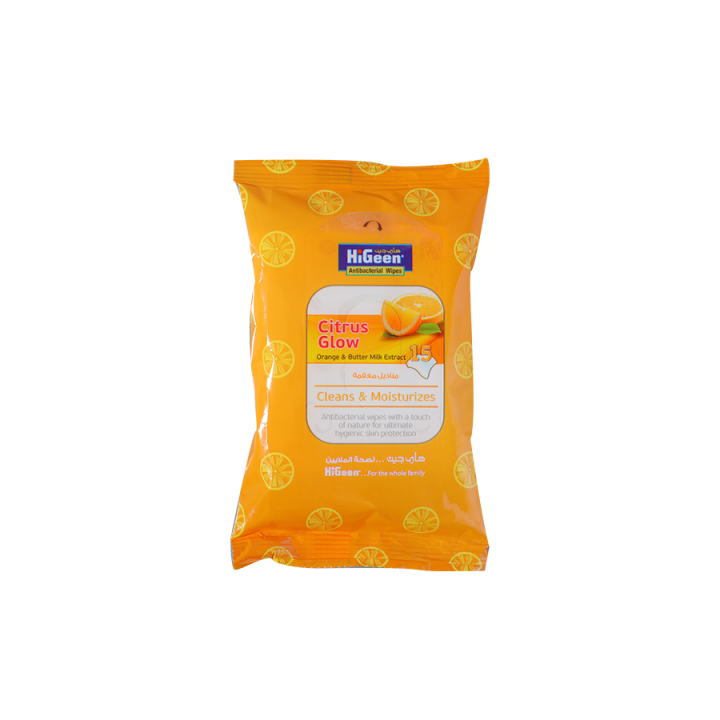 Higeen Antibacterial Wipes Pocket Citrus Glow x15 Wipes
