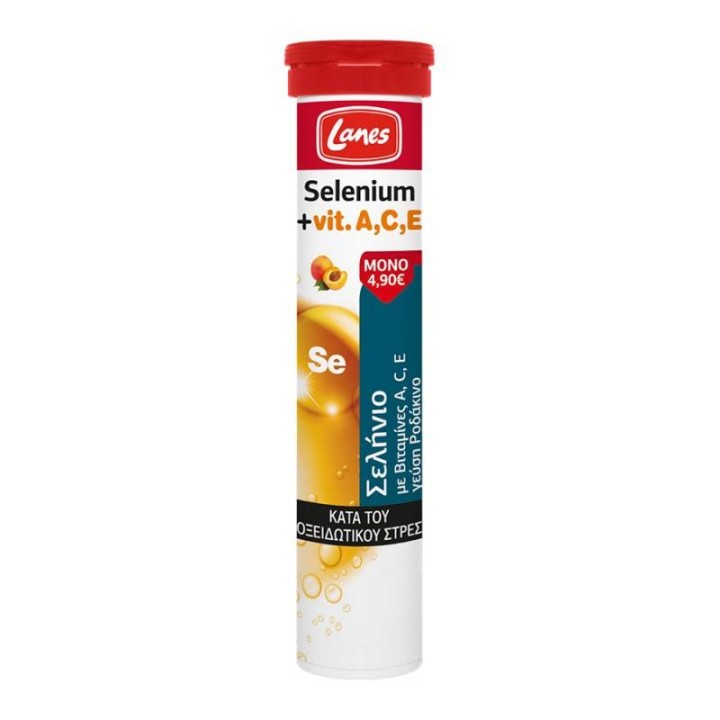 Lanes Selenium + Vitamin Ace For Antioxidant Protection 20 Effervescent Tablets With Peach Flavor