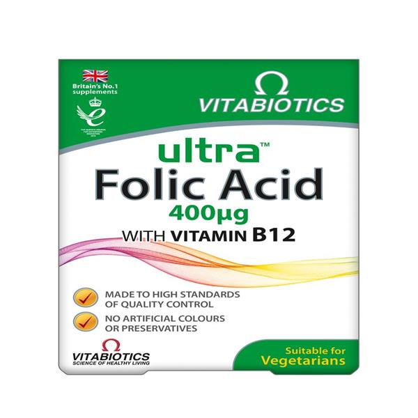 Vitabiotics Ultra Folic Acid W/ Vitamin B12, Tablets, 60 x 400mcg