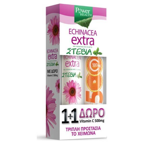 Power Health 1+1 Offer Echinacea Extra With Stevia 24 Effervesvcent Tablets + Vitamin C 500Mg 20 Effervescent Tablets