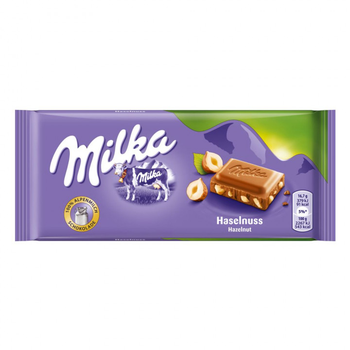 Milka Alpine Milk Chocolate Bar With Hazelnuts 100G