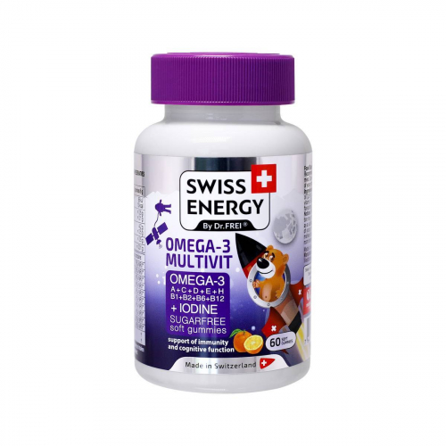 Swiss Energy Omega-3 Multivit Vitamins Complex & Iodine Tasty Soft Gummies Sugar-Free (60 Gummies