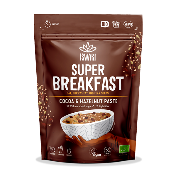 Iswari, BIO Super Breakfast, Cocoa & Hazelnut Paste, Gluten Free, 360g
