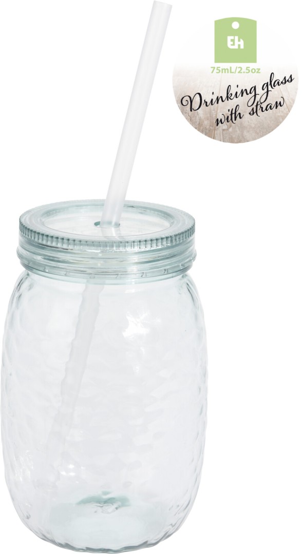 DRINKING GLASS WITH STRAW PS 500ML