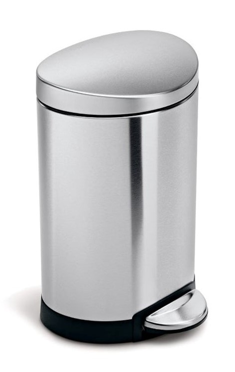SIMPLEHUMAN SEMI ROUND PEDAL BIN 6L - BRUSHED STAINLESS STEEL
