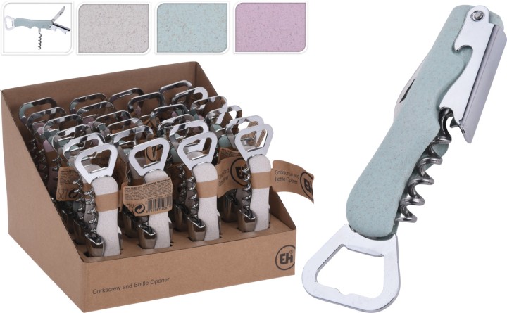 CORKSCREW BOTTLE OPENER 3 ASSORTED COLORS