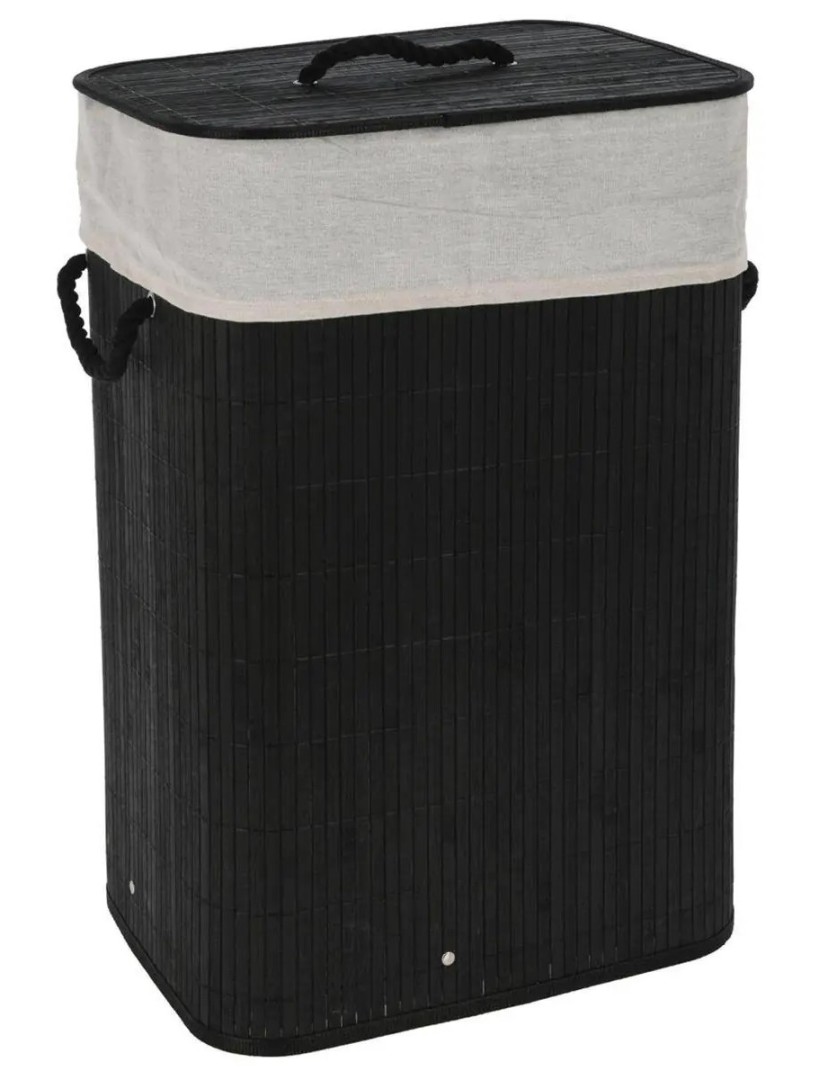Laundry Basket Bamboo Foldable Black 40X30X60Cm