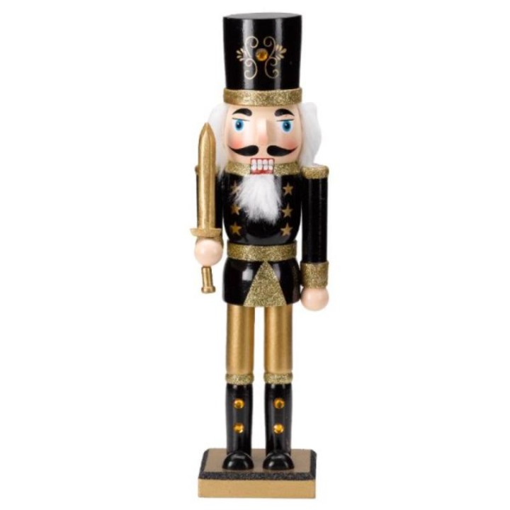 DECORATIVE BLACK AND GOLD NUTCRACKER 30CM - ASSORTED DESIGNS