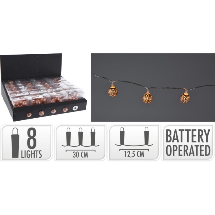 LED LIGHTS WITH METAL DECORATION 30CM - COPPER