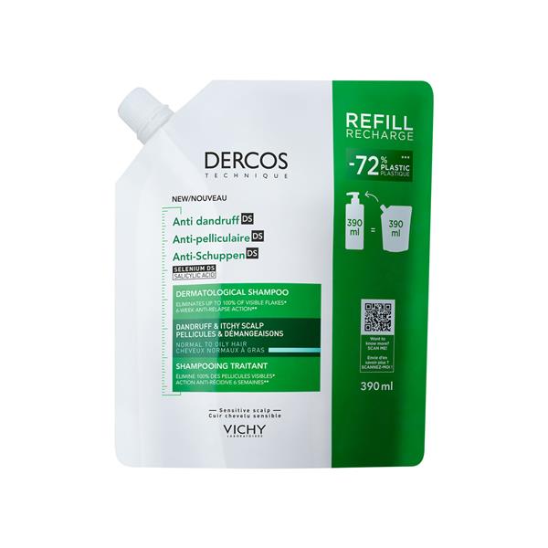 Vichy Dercos Anti-Dandruff DS Anti-Dandruff Shampoo for Normal & Oily Hair, Refill 390ml
