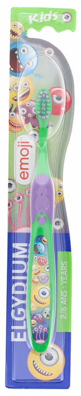Elgydium Kids Toothbrush Soft 2/6 Years Old Emoji - Colour: Green and Purple