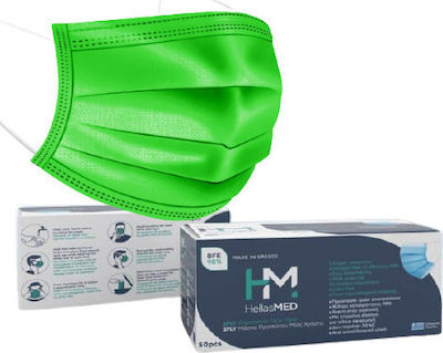 Hellas Medical Face Mask 3 Ply Green  50
