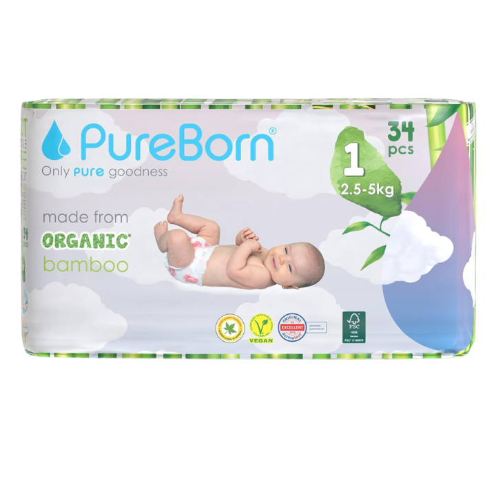 PureBorn – Baby Diapers Single Size 1 upto 5Kg (34pcs)