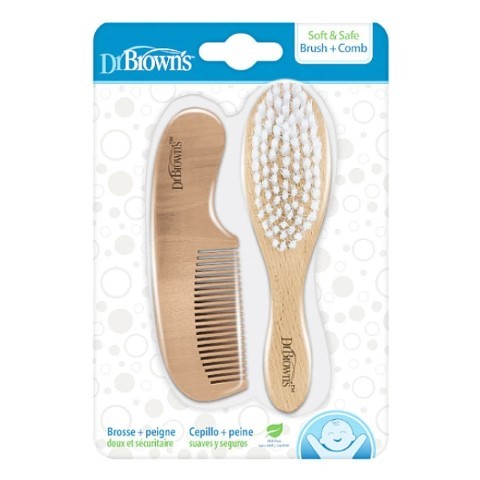 Dr. Brown's Wooden Soft & Safe Brush + Comb, Set, 2