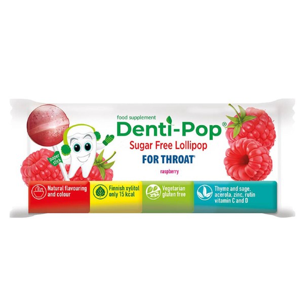 Denti-Pop Sugar Free Lollipop Throat Raspberry 6G