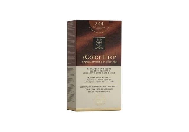 Apivita My Color Elixir Kit Permanent Hair Dye 7.44 Intense Blonde Copper