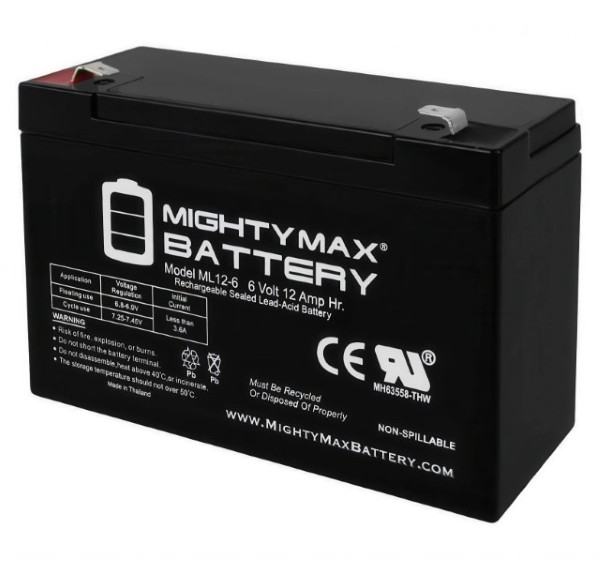 MIGHTY MAX 6V 12AH Premium Sealed Lead Acid Battery