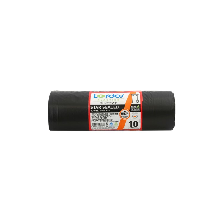 Lordos Garbage Bags Black 120L 90Cm X 135Cm X 10Pcs - Star Sealed