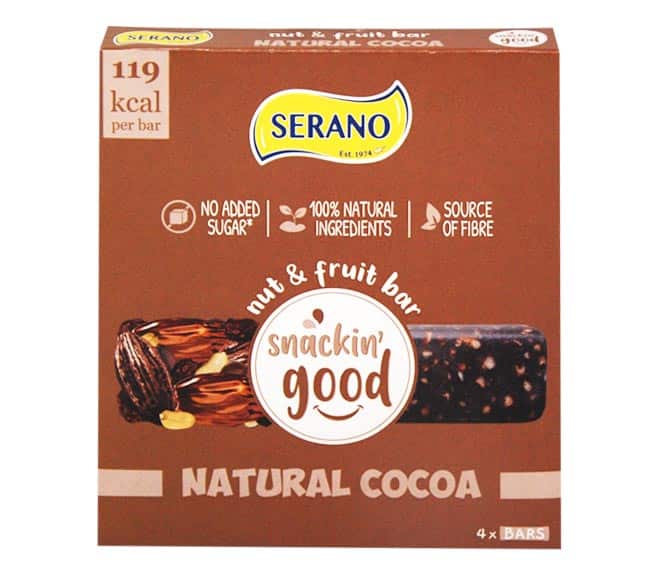 Serano Snackin Good Nut Fruit Bar 4X30G Natural Cocoa