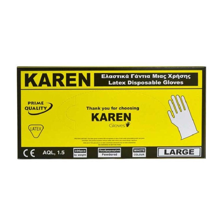 Karen Disposable Gloves Latex Powdered (L) 100Pcs