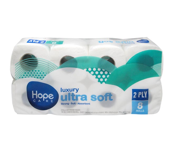 Hope Luxury Ultra Soft Toilet Paper 191 Sheets X 2Ply 8Pcs