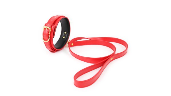 NAUGHTY TOYS fetish sexy RED leather collar with leash