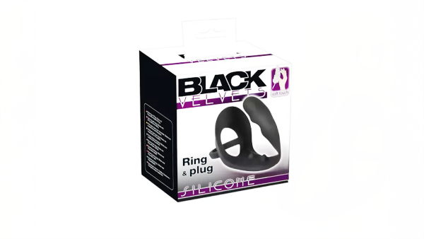 Black Velvet - Black Anal Dildo with Penis & Testicle Ring