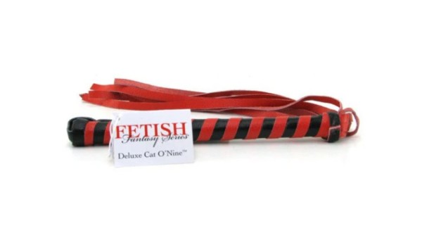 Fetish Fantasy Cat O'nine tails black and Red Leather Flogger Whip