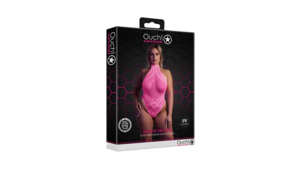 Halter Neck Bodysuit - Plus Size - Neon Pink