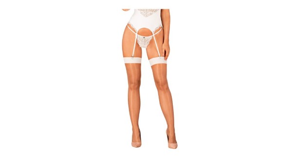 Obsessive S814 Beige Stockings with White Hem L/XL