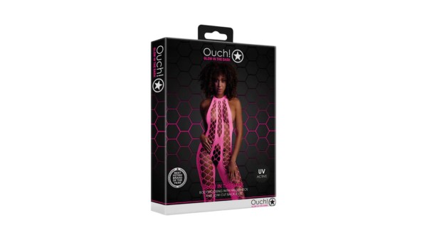 Halter Neck Bodystocking - One Size - Neon Pink