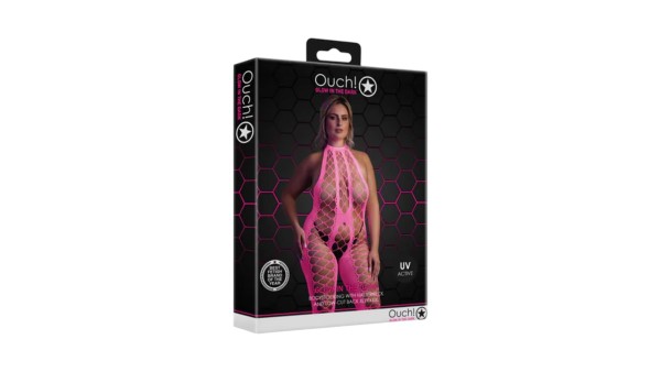 Halter Bodystocking - Plus Size - Neon Pink