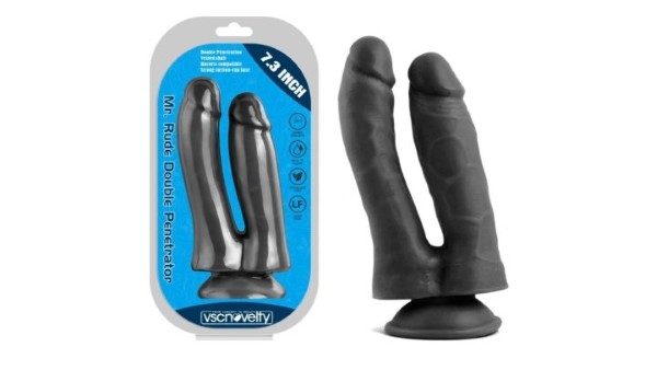REALISTIC PENIS DOUBLE PENETRATION BLACK 18.5 CM